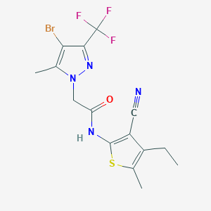 molecular formula C15H14BrF3N4OS B4653382 2-[4-bromo-5-methyl-3-(trifluoromethyl)-1H-pyrazol-1-yl]-N-(3-cyano-4-ethyl-5-methyl-2-thienyl)acetamide 