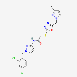 molecular formula C19H17Cl2N7O2S B4653545 N-[1-(2,4-dichlorobenzyl)-1H-pyrazol-3-yl]-2-({5-[(3-methyl-1H-pyrazol-1-yl)methyl]-1,3,4-oxadiazol-2-yl}thio)acetamide 