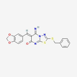 molecular formula C20H14N4O3S2 B4653571 6-(1,3-benzodioxol-5-ylmethylene)-2-(benzylthio)-5-imino-5,6-dihydro-7H-[1,3,4]thiadiazolo[3,2-a]pyrimidin-7-one 