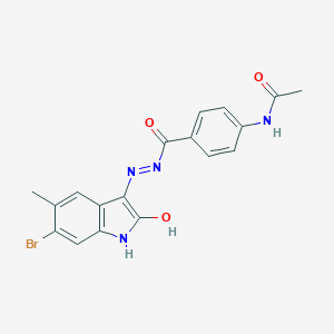 molecular formula C18H15BrN4O3 B465359 N-(4-{[2-(6-bromo-5-methyl-2-oxo-1,2-dihydro-3H-indol-3-ylidene)hydrazino]carbonyl}phenyl)acetamide 