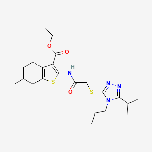 molecular formula C22H32N4O3S2 B4653599 ethyl 2-({[(5-isopropyl-4-propyl-4H-1,2,4-triazol-3-yl)thio]acetyl}amino)-6-methyl-4,5,6,7-tetrahydro-1-benzothiophene-3-carboxylate 
