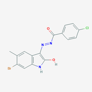 molecular formula C16H11BrClN3O2 B465361 N'-(6-bromo-5-methyl-2-oxo-1,2-dihydro-3H-indol-3-ylidene)-4-chlorobenzohydrazide 