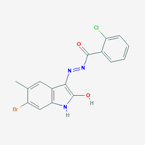 molecular formula C16H11BrClN3O2 B465364 N'-(6-bromo-5-methyl-2-oxo-1,2-dihydro-3H-indol-3-ylidene)-2-chlorobenzohydrazide 
