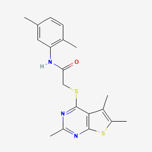 molecular formula C19H21N3OS2 B4653686 N-(2,5-dimethylphenyl)-2-[(2,5,6-trimethylthieno[2,3-d]pyrimidin-4-yl)thio]acetamide 