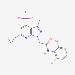 molecular formula C19H15Cl2F3N4O B4653759 2-[6-cyclopropyl-3-methyl-4-(trifluoromethyl)-1H-pyrazolo[3,4-b]pyridin-1-yl]-N-(2,6-dichlorophenyl)acetamide 