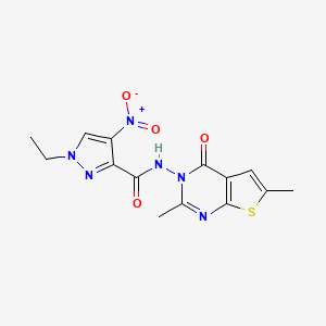 molecular formula C14H14N6O4S B4653798 N-(2,6-dimethyl-4-oxothieno[2,3-d]pyrimidin-3(4H)-yl)-1-ethyl-4-nitro-1H-pyrazole-3-carboxamide 
