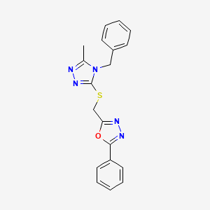 molecular formula C19H17N5OS B4653850 2-{[(4-benzyl-5-methyl-4H-1,2,4-triazol-3-yl)thio]methyl}-5-phenyl-1,3,4-oxadiazole 
