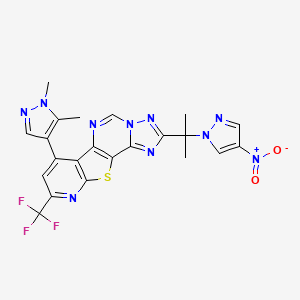 molecular formula C22H17F3N10O2S B4654193 7-(1,5-dimethyl-1H-pyrazol-4-yl)-2-[1-methyl-1-(4-nitro-1H-pyrazol-1-yl)ethyl]-9-(trifluoromethyl)pyrido[3',2':4,5]thieno[2,3-e][1,2,4]triazolo[1,5-c]pyrimidine 