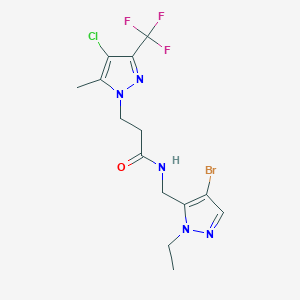 molecular formula C14H16BrClF3N5O B4654245 N-[(4-bromo-1-ethyl-1H-pyrazol-5-yl)methyl]-3-[4-chloro-5-methyl-3-(trifluoromethyl)-1H-pyrazol-1-yl]propanamide 