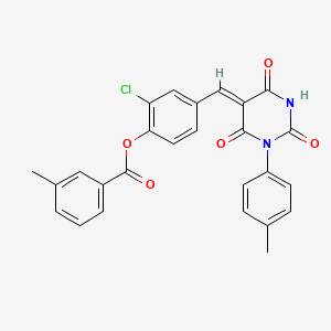molecular formula C26H19ClN2O5 B4654392 2-chloro-4-{[1-(4-methylphenyl)-2,4,6-trioxotetrahydro-5(2H)-pyrimidinylidene]methyl}phenyl 3-methylbenzoate 