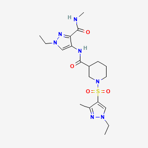 molecular formula C19H29N7O4S B4654533 N-{1-ethyl-3-[(methylamino)carbonyl]-1H-pyrazol-4-yl}-1-[(1-ethyl-3-methyl-1H-pyrazol-4-yl)sulfonyl]-3-piperidinecarboxamide 