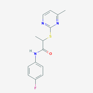 molecular formula C14H14FN3OS B4654554 N-(4-fluorophenyl)-2-[(4-methyl-2-pyrimidinyl)thio]propanamide 