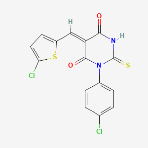 molecular formula C15H8Cl2N2O2S2 B4654566 1-(4-chlorophenyl)-5-[(5-chloro-2-thienyl)methylene]-2-thioxodihydro-4,6(1H,5H)-pyrimidinedione 