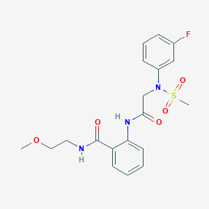 molecular formula C19H22FN3O5S B4654574 2-{[N-(3-fluorophenyl)-N-(methylsulfonyl)glycyl]amino}-N-(2-methoxyethyl)benzamide 