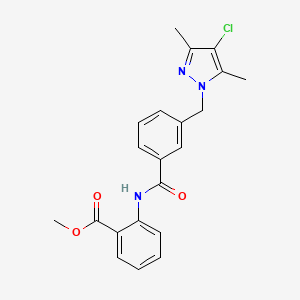 molecular formula C21H20ClN3O3 B4654665 methyl 2-({3-[(4-chloro-3,5-dimethyl-1H-pyrazol-1-yl)methyl]benzoyl}amino)benzoate 