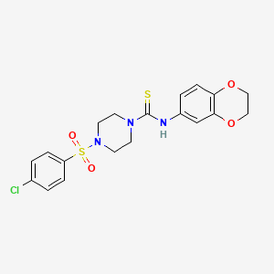 molecular formula C19H20ClN3O4S2 B4654685 4-[(4-chlorophenyl)sulfonyl]-N-(2,3-dihydro-1,4-benzodioxin-6-yl)-1-piperazinecarbothioamide 