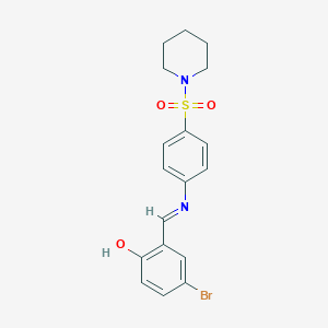 molecular formula C18H19BrN2O3S B465470 4-Bromo-2-({[4-(1-piperidinylsulfonyl)phenyl]imino}methyl)phenol 