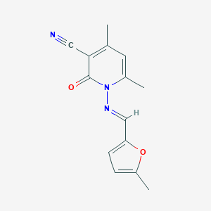 molecular formula C14H13N3O2 B465477 4,6-Dimethyl-1-{[(5-methyl-2-furyl)methylene]amino}-2-oxo-1,2-dihydropyridine-3-carbonitrile CAS No. 349475-61-2