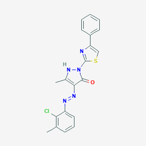 molecular formula C20H16ClN5OS B465488 (4Z)-4-[2-(2-chloro-3-methylphenyl)hydrazinylidene]-5-methyl-2-(4-phenyl-1,3-thiazol-2-yl)-2,4-dihydro-3H-pyrazol-3-one 