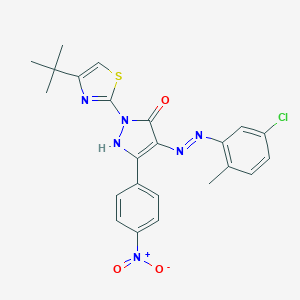 (4E)-2-(4-tert-butyl-1,3-thiazol-2-yl)-4-[2-(5-chloro-2-methylphenyl)hydrazinylidene]-5-(4-nitrophenyl)-2,4-dihydro-3H-pyrazol-3-one