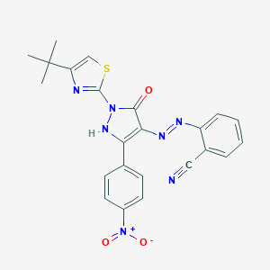 molecular formula C23H19N7O3S B465494 2-[2-(1-(4-tert-butyl-1,3-thiazol-2-yl)-3-{4-nitrophenyl}-5-oxo-1,5-dihydro-4H-pyrazol-4-ylidene)hydrazino]benzonitrile 