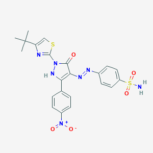 molecular formula C22H21N7O5S2 B465495 4-{(2E)-2-[1-(4-tert-butyl-1,3-thiazol-2-yl)-3-(4-nitrophenyl)-5-oxo-1,5-dihydro-4H-pyrazol-4-ylidene]hydrazinyl}benzenesulfonamide 
