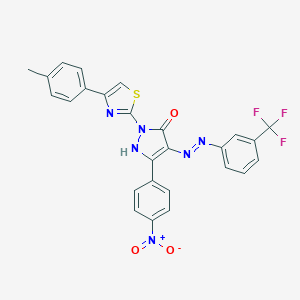 molecular formula C26H17F3N6O3S B465496 (4Z)-2-[4-(4-methylphenyl)-1,3-thiazol-2-yl]-5-(4-nitrophenyl)-4-{2-[3-(trifluoromethyl)phenyl]hydrazinylidene}-2,4-dihydro-3H-pyrazol-3-one 