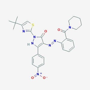 (4Z)-2-(4-tert-butyl-1,3-thiazol-2-yl)-5-(4-nitrophenyl)-4-{2-[2-(piperidin-1-ylcarbonyl)phenyl]hydrazinylidene}-2,4-dihydro-3H-pyrazol-3-one