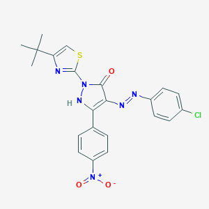 molecular formula C22H19ClN6O3S B465500 (4Z)-2-(4-tert-butyl-1,3-thiazol-2-yl)-4-[2-(4-chlorophenyl)hydrazinylidene]-5-(4-nitrophenyl)-2,4-dihydro-3H-pyrazol-3-one 