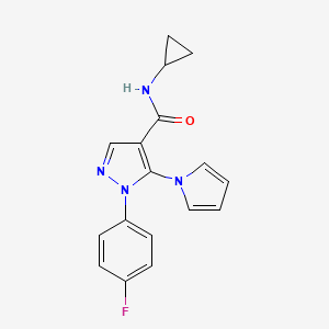 molecular formula C17H15FN4O B4655018 N-cyclopropyl-1-(4-fluorophenyl)-5-(1H-pyrrol-1-yl)-1H-pyrazole-4-carboxamide 