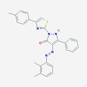 molecular formula C27H23N5OS B465502 (4Z)-4-[2-(2,3-dimethylphenyl)hydrazinylidene]-2-[4-(4-methylphenyl)-1,3-thiazol-2-yl]-5-phenyl-2,4-dihydro-3H-pyrazol-3-one 