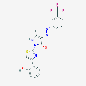 molecular formula C20H14F3N5O2S B465503 (4Z)-2-[4-(2-hydroxyphenyl)-1,3-thiazol-2-yl]-5-methyl-4-{2-[3-(trifluoromethyl)phenyl]hydrazinylidene}-2,4-dihydro-3H-pyrazol-3-one 