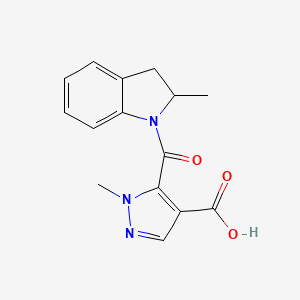 molecular formula C15H15N3O3 B4655041 1-methyl-5-[(2-methyl-2,3-dihydro-1H-indol-1-yl)carbonyl]-1H-pyrazole-4-carboxylic acid 