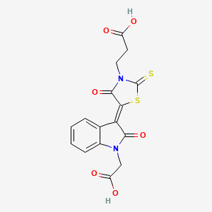 molecular formula C16H12N2O6S2 B4655047 3-{5-[1-(carboxymethyl)-2-oxo-1,2-dihydro-3H-indol-3-ylidene]-4-oxo-2-thioxo-1,3-thiazolidin-3-yl}propanoic acid 