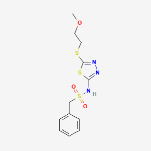 molecular formula C12H15N3O3S3 B4655051 N-{5-[(2-methoxyethyl)thio]-1,3,4-thiadiazol-2-yl}-1-phenylmethanesulfonamide 