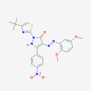 (4E)-2-(4-tert-butyl-1,3-thiazol-2-yl)-4-[2-(2,5-dimethoxyphenyl)hydrazinylidene]-5-(4-nitrophenyl)-2,4-dihydro-3H-pyrazol-3-one