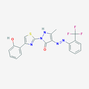 molecular formula C20H14F3N5O2S B465508 (4Z)-2-[4-(2-hydroxyphenyl)-1,3-thiazol-2-yl]-5-methyl-4-{2-[2-(trifluoromethyl)phenyl]hydrazinylidene}-2,4-dihydro-3H-pyrazol-3-one 