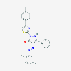 molecular formula C27H23N5OS B465511 (4Z)-4-[2-(2,5-dimethylphenyl)hydrazinylidene]-2-[4-(4-methylphenyl)-1,3-thiazol-2-yl]-5-phenyl-2,4-dihydro-3H-pyrazol-3-one 