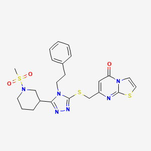 molecular formula C23H26N6O3S3 B4655110 7-({[5-[1-(methylsulfonyl)-3-piperidinyl]-4-(2-phenylethyl)-4H-1,2,4-triazol-3-yl]thio}methyl)-5H-[1,3]thiazolo[3,2-a]pyrimidin-5-one 