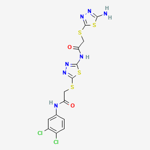 molecular formula C14H11Cl2N7O2S4 B4655134 2-[(5-amino-1,3,4-thiadiazol-2-yl)thio]-N-[5-({2-[(3,4-dichlorophenyl)amino]-2-oxoethyl}thio)-1,3,4-thiadiazol-2-yl]acetamide 