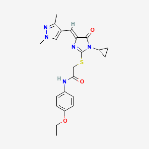 molecular formula C22H25N5O3S B4655281 2-({1-cyclopropyl-4-[(1,3-dimethyl-1H-pyrazol-4-yl)methylene]-5-oxo-4,5-dihydro-1H-imidazol-2-yl}thio)-N-(4-ethoxyphenyl)acetamide 