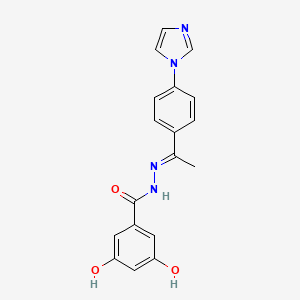 molecular formula C18H16N4O3 B4655318 3,5-dihydroxy-N'-{1-[4-(1H-imidazol-1-yl)phenyl]ethylidene}benzohydrazide 