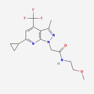 molecular formula C16H19F3N4O2 B4655326 2-[6-cyclopropyl-3-methyl-4-(trifluoromethyl)-1H-pyrazolo[3,4-b]pyridin-1-yl]-N-(2-methoxyethyl)acetamide 