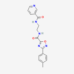 molecular formula C18H17N5O3 B4655368 N-[2-({[3-(4-methylphenyl)-1,2,4-oxadiazol-5-yl]carbonyl}amino)ethyl]nicotinamide 