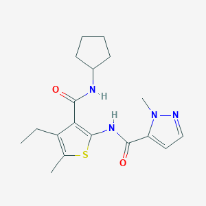 molecular formula C18H24N4O2S B4655388 N-{3-[(cyclopentylamino)carbonyl]-4-ethyl-5-methyl-2-thienyl}-1-methyl-1H-pyrazole-5-carboxamide 