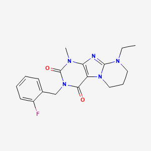 molecular formula C18H20FN5O2 B4655612 9-ethyl-3-(2-fluorobenzyl)-1-methyl-6,7,8,9-tetrahydropyrimido[2,1-f]purine-2,4(1H,3H)-dione 