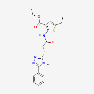 molecular formula C20H22N4O3S2 B4655636 ethyl 5-ethyl-2-({[(4-methyl-5-phenyl-4H-1,2,4-triazol-3-yl)thio]acetyl}amino)-3-thiophenecarboxylate 