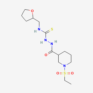 molecular formula C14H26N4O4S2 B4655696 2-{[1-(ethylsulfonyl)-3-piperidinyl]carbonyl}-N-(tetrahydro-2-furanylmethyl)hydrazinecarbothioamide 