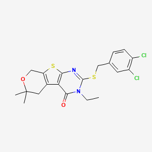 molecular formula C20H20Cl2N2O2S2 B4655781 2-[(3,4-dichlorobenzyl)thio]-3-ethyl-6,6-dimethyl-3,5,6,8-tetrahydro-4H-pyrano[4',3':4,5]thieno[2,3-d]pyrimidin-4-one 
