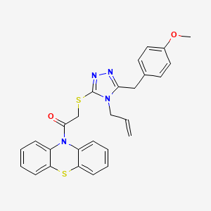 molecular formula C27H24N4O2S2 B4655833 10-({[4-allyl-5-(4-methoxybenzyl)-4H-1,2,4-triazol-3-yl]thio}acetyl)-10H-phenothiazine 